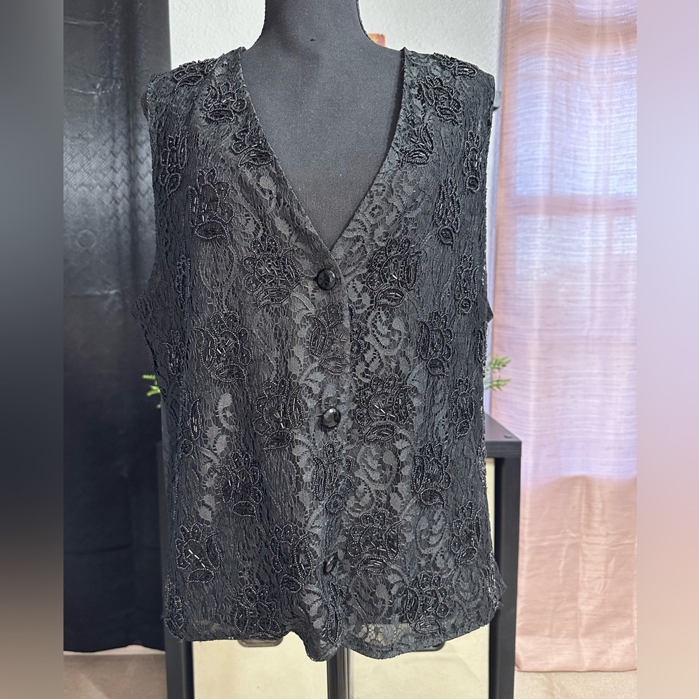 Vintage Carol Little Petites Black Beaded Vest